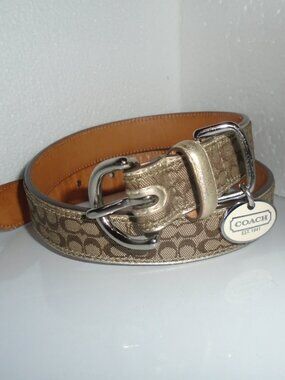 COACH VINTAGE Y2K GOLD LEATHER BROWN JACQUARD SIGNATURE C DOG PET COLLAR 8837 XL